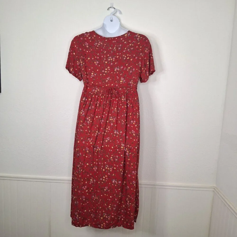 Erika & Co Floral Babydoll Maxi Summer Dress Sz L Boho Cottagecore Peasant - Picture 6 of 16